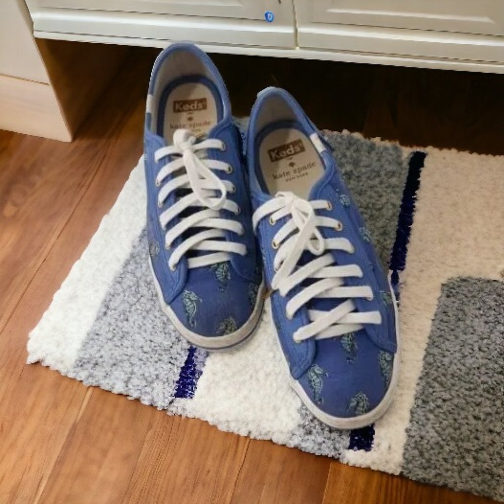 Keds x Kate Spade  Collaboration Blue Canvas Seahorse Lace Up  Sneakers …